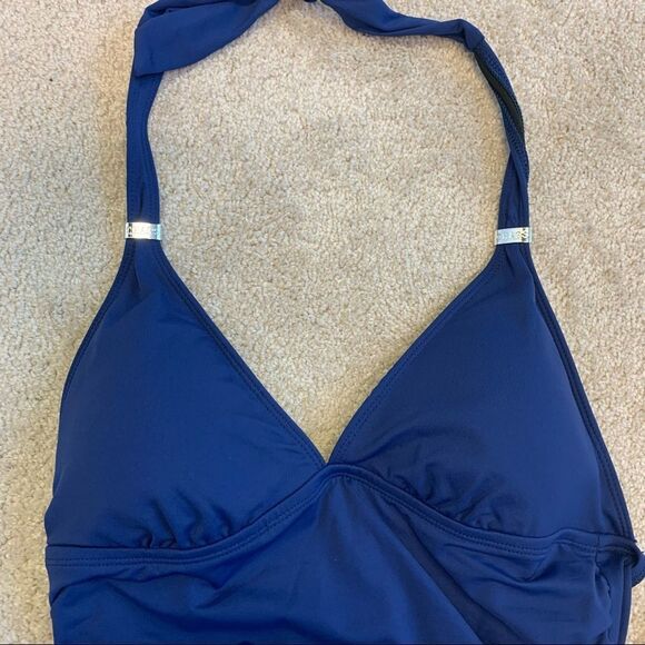 Chaps Ralph Lauren NWT ink blue one piece halter top slimming swimsuit size 8 - Picture 3 of 12